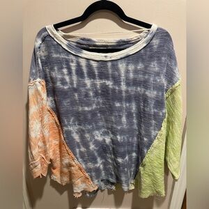 Free People Colorful Tie-Dye Patchwork Top- SMALL